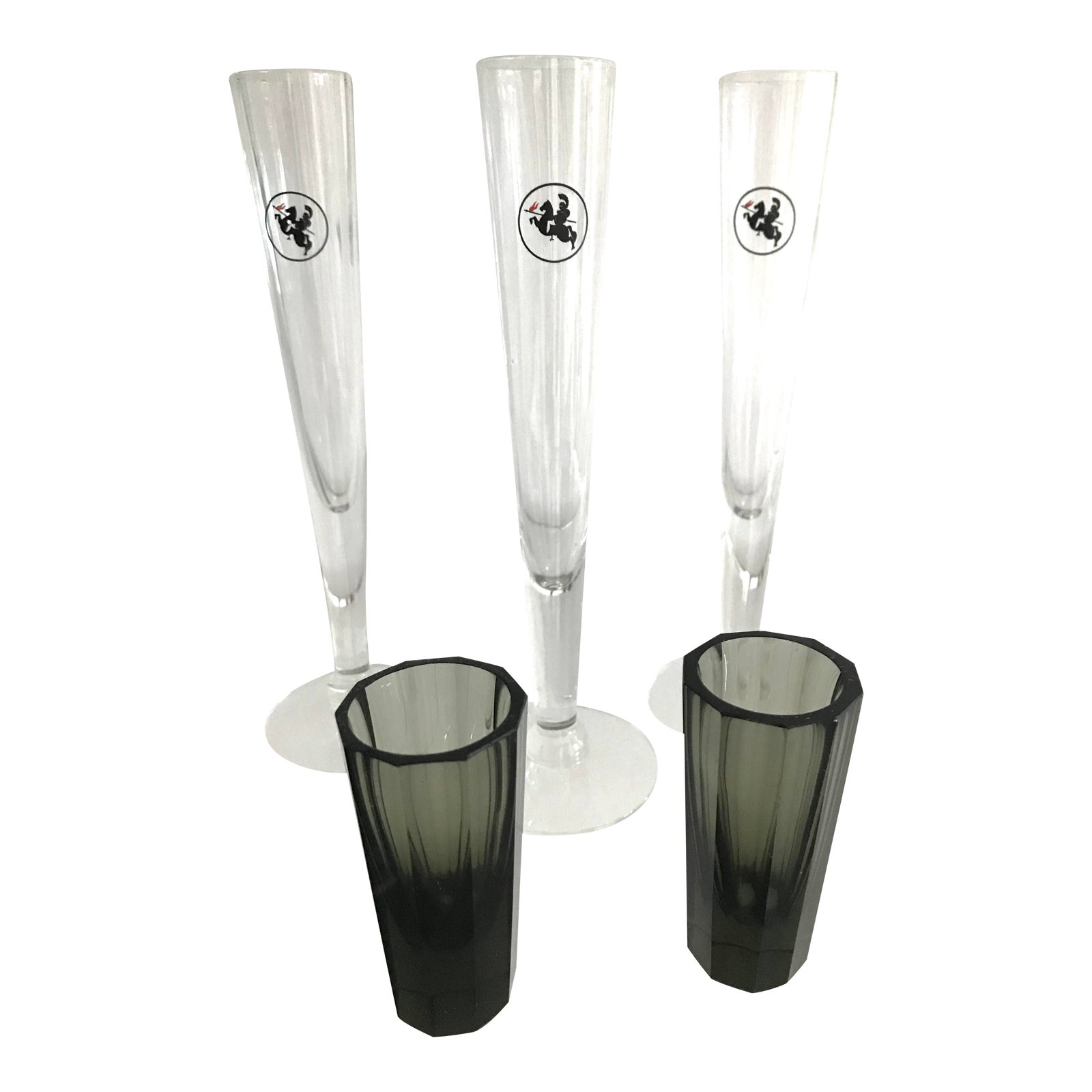 Greek Ouzo Glasses and Faceted Smoke Glass Shots Set of 5 Chairish