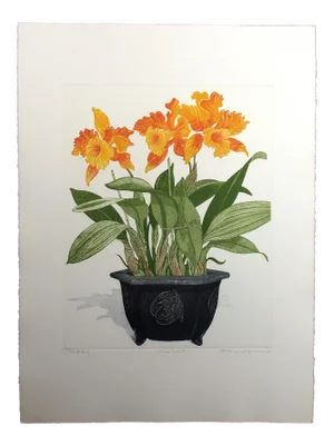 1983 "Chinese Orchid" Botanical Still Life Etching by Arnold Iger