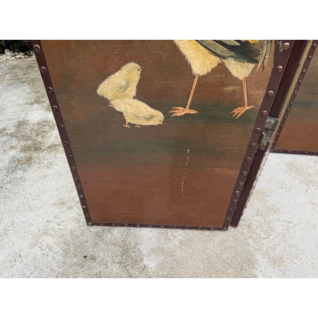 Vintage Hand-Painted Peacock & Landscape Four-Panel Folding Screen For Sale - Image 15 of 16