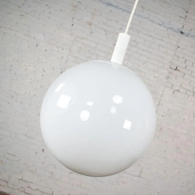 1960s Mid Century Modern Large Globe Pendant Light Blown Milk Glass by Lite Trend of La Palma Ca For Sale - Image 9 of 12