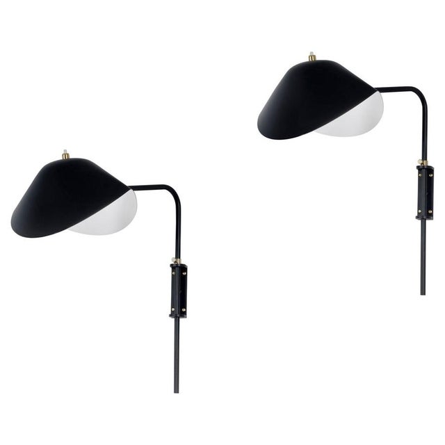 Black Mid-Century Modern Black Anthony Wall Lamps by Serge Mouille, Set of 2 For Sale - Image 8 of 8