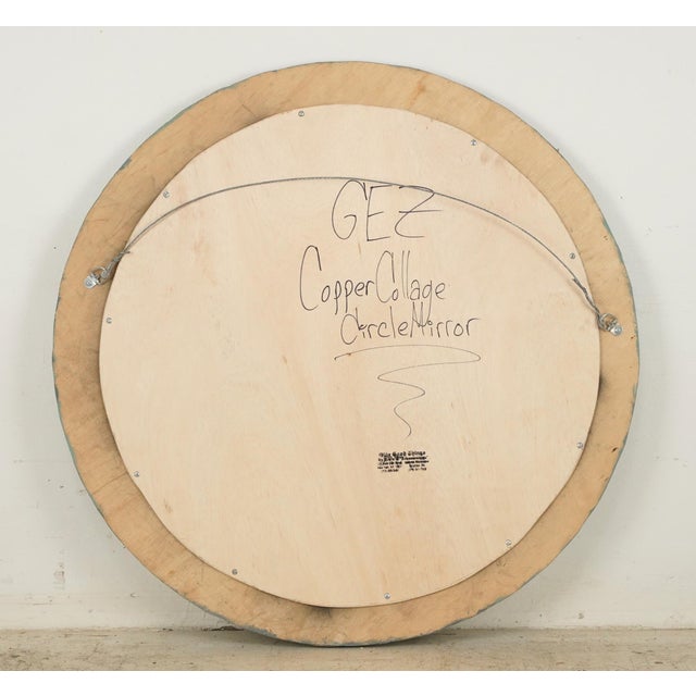 Handcrafted 32.875 In. Round Copper Collage Art Wall Mirror For Sale - Image 6 of 6