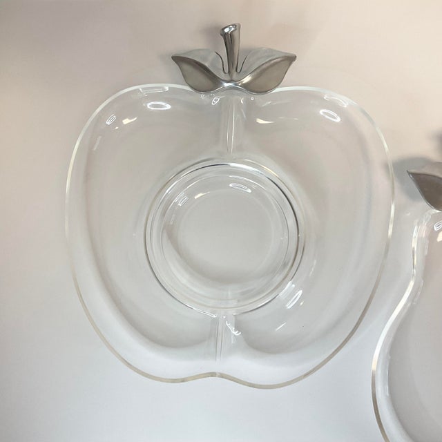 Metal 1980s Vintage Lucite & Metal Apple & Pear Divided Serving Dishes - Set of 2 For Sale - Image 7 of 10