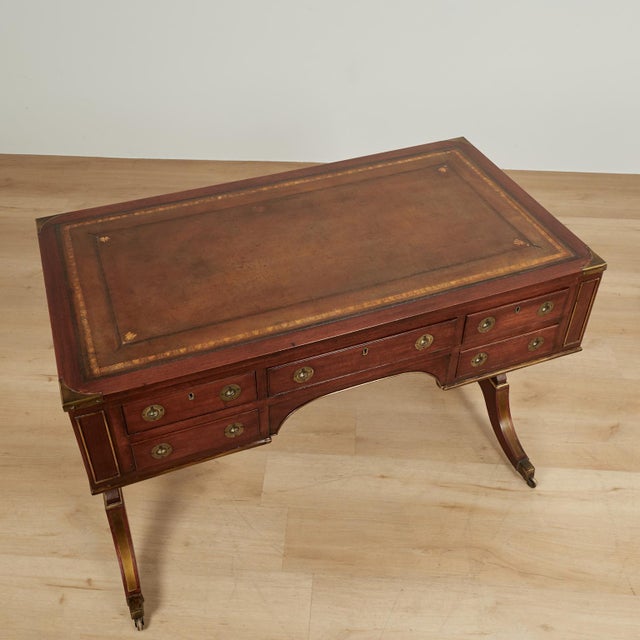 Wood Antique English Leather Top Desk For Sale - Image 7 of 16