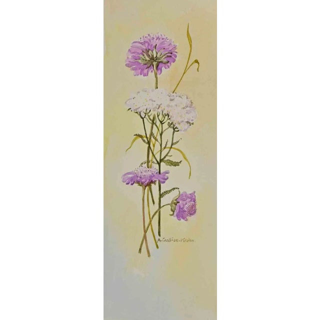 Flowers is an Original Watercolour realized by Anne Gallion-Krohn in mid-20th century. The artwork in good condition,...