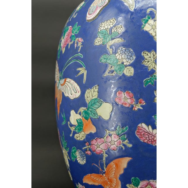 Antique Chinese Blue Ceramic Lamp with Butterflies, 1865 For Sale - Image 13 of 18