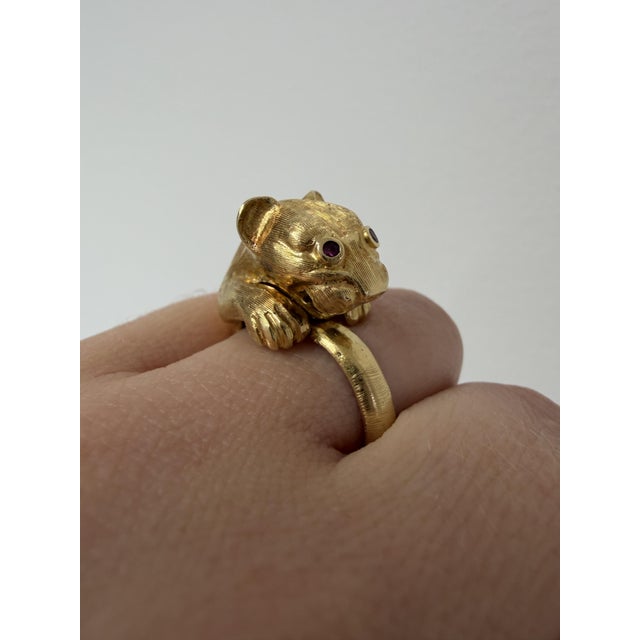 Metal Late 20th Century Ilias Lalaounis Lion Head Bypass Ring 18k Yellow Gold and Ruby, Size 6.5 For Sale - Image 7 of 8