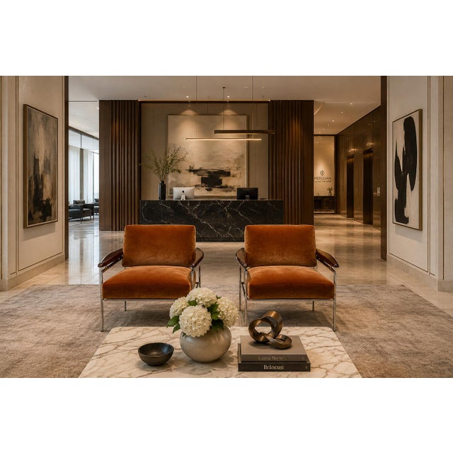 Wood Pair of "Beto" Armchairs by Sergio Rodrigues in Brazilian Rosewood, Chrome & Burnished Cognac Mohair, Brazil, 1958  Lot 886 For Sale - Image 7 of 18