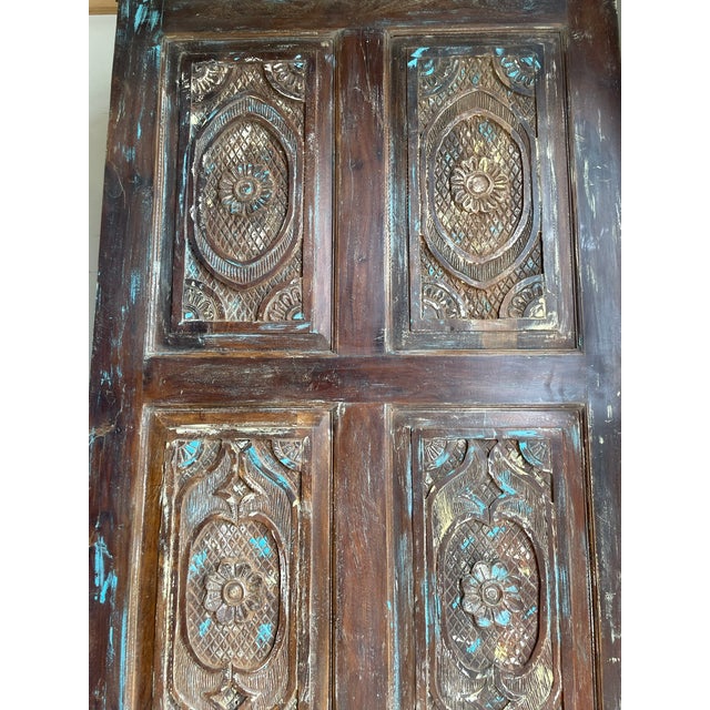 Vintage Hand-Carved Rustic Barn Door – Reclaimed Wood Farmhouse Statement Door Panel 84x36 For Sale In Orlando - Image 6 of 7