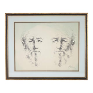 "Head Study" by Luis Carlos Rodriguez - Late 20th Century Original Ink on Paper Signed, Framed For Sale