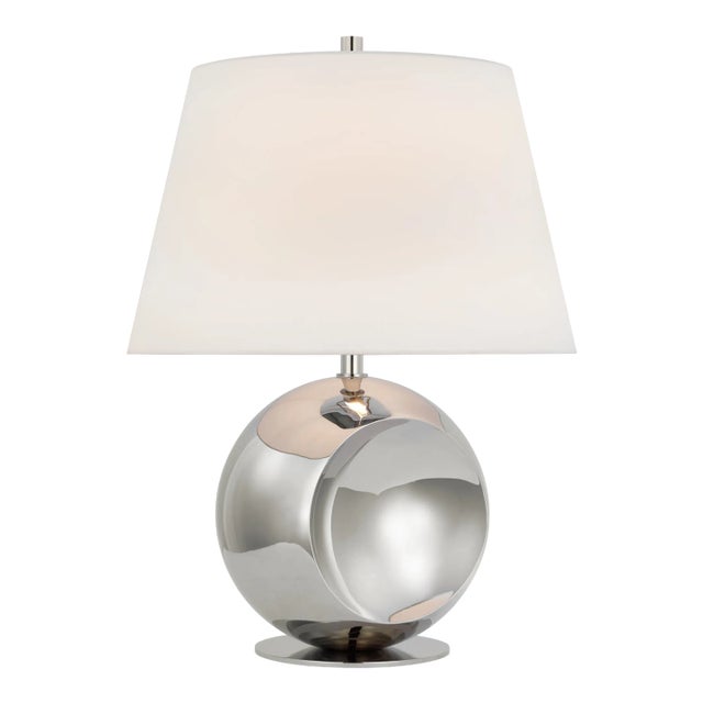 Paloma Contreras for Visual Comfort Signature Comtesse Medium Globe Table Lamp in Polished Nickel with Linen Shade For Sale