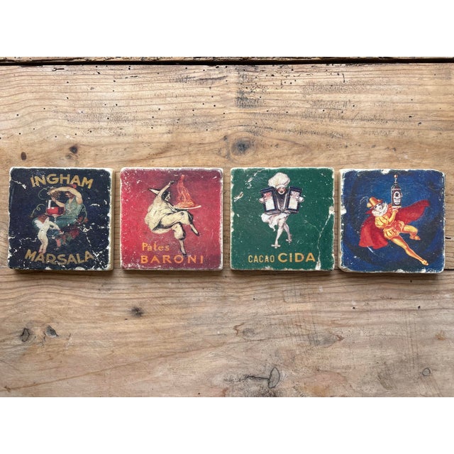 Mid 20th Century Vintage Italian Advertising Ceramic Coasters, Set of 4 | Ingham Marsala, Baroni & Cacao Cida For Sale - Image 5 of 12