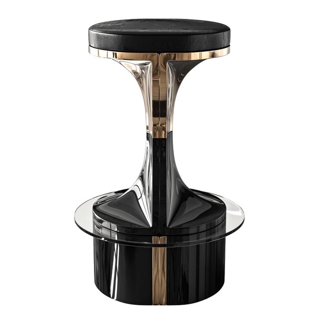 Art Deco "Passione" Barstool With Bronze and Stainless Steel, Hand Crafted For Sale - Image 3 of 5
