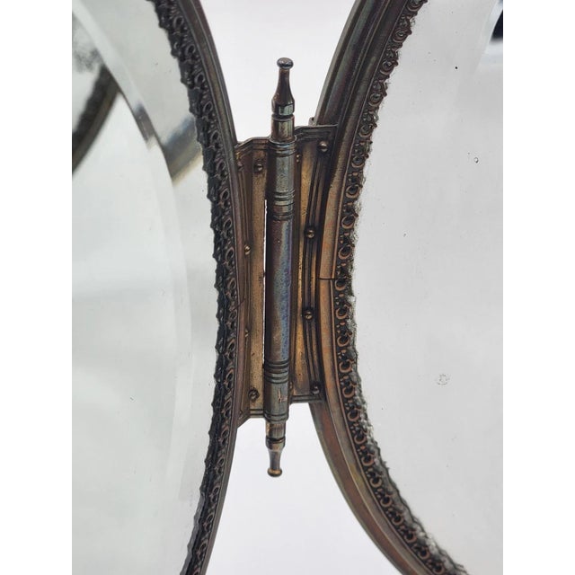 Rare 1800's Victorian Bronze Frame Dancing Couple Triple Hanging Shaving Vanity. For Sale - Image 4 of 12