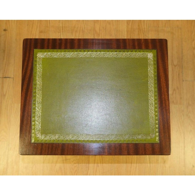 Mahogany Nesting Tables with Green Leather Tops & Harp Shaped Support Sides, Set of 3 For Sale - Image 11 of 13