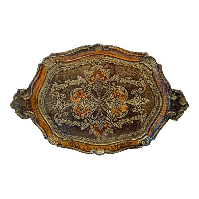 Vintage Italian Florentine Gilt Wood Tray For Sale