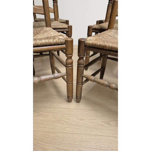 Vintage Wooden Ladder-Back Dining Chairs with Woven Seats, 1940s, Set of 6 For Sale - Image 6 of 11