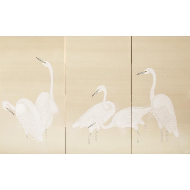 C. 1970s Japanese Style Monochrome Silk Screen "Egrets and Moon" For Sale - Image 4 of 17