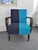 Vintage Hungarian Rumba Lounge Chairs in Two-Tone Navy Blue and Turquoise Fabric with Wooden Frames, Set of 2 For Sale - Image 4 of 5