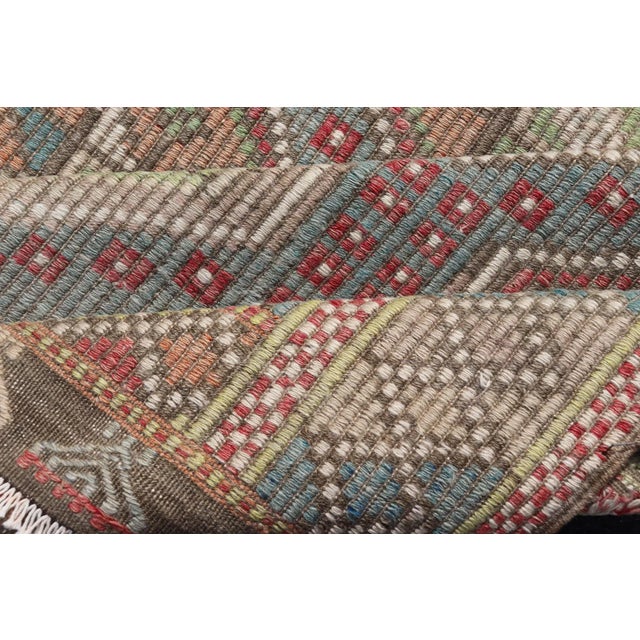 Colorful Vintage Turkish Flat-Weave Tribal Motif Kilim With Embroideries 6 X 9.9 For Sale - Image 11 of 12