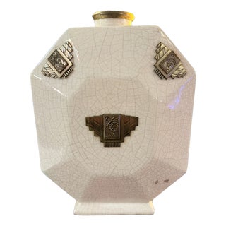 Art Deco Vase in White Glazed Ceramic with a Crackled Effect, 1920s For Sale