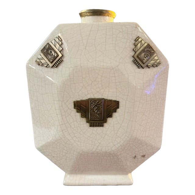 Art Deco Vase in White Glazed Ceramic with a Crackled Effect, 1920s For Sale
