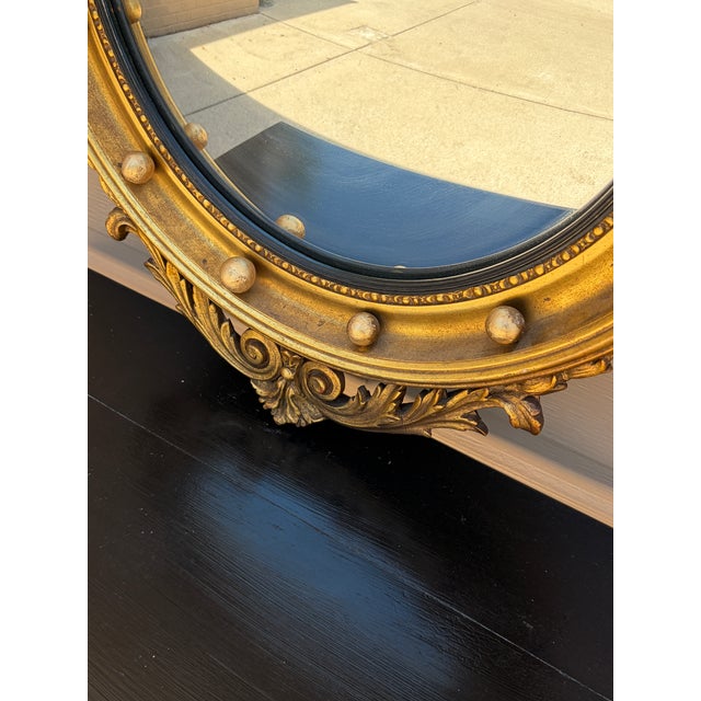 Wood Antique 19th Century American Federal Giltwood Eagle Bullseye Convex Mirror For Sale - Image 7 of 11