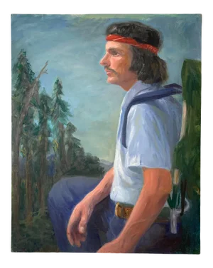 Mid 20th Century "Portrait of a Hiker" Acrylic Painting