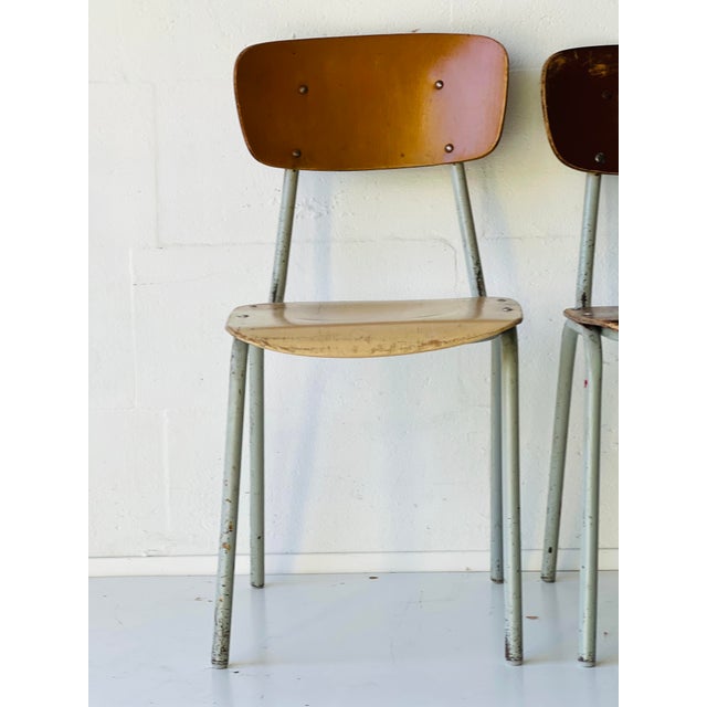 Brown Vintage School Chairs, Set of 4 For Sale - Image 8 of 18
