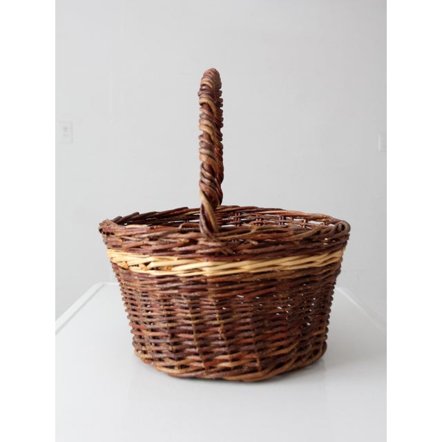 Mid 20th Century Vintage Wicker Gathering Basket For Sale - Image 5 of 13