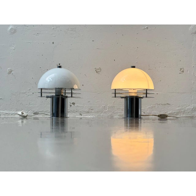Space Age Table Lamps with Opal Glass Dome and Chrome Rings, 1970s For Sale - Image 3 of 18