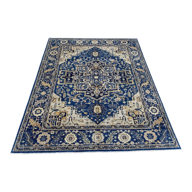 Fine Navy Blue Persian Tabriz Hand-Knotted Wool Rug - 8' X 9'10" For Sale