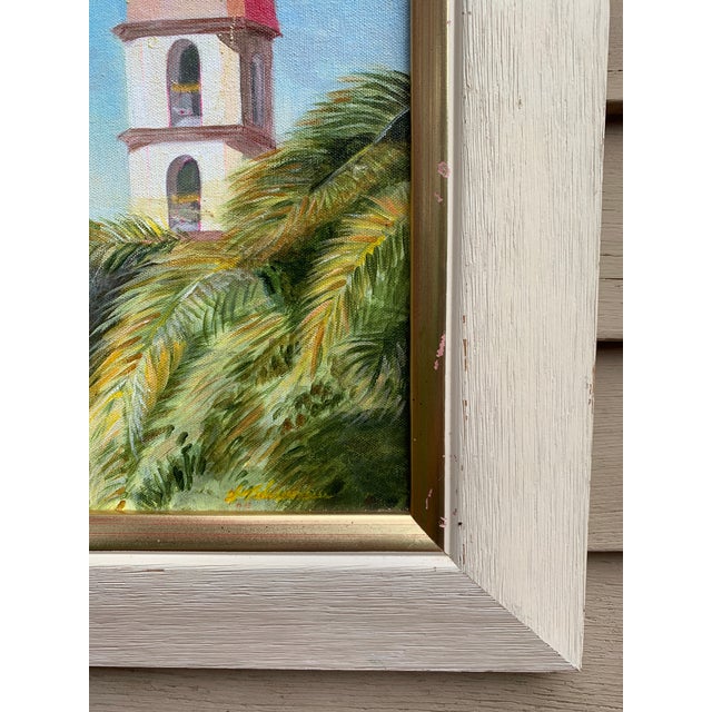 Art Deco Vintage Oil Painting on Canvas, Tropical Landscape, Signed, Dated, Framed For Sale - Image 3 of 9