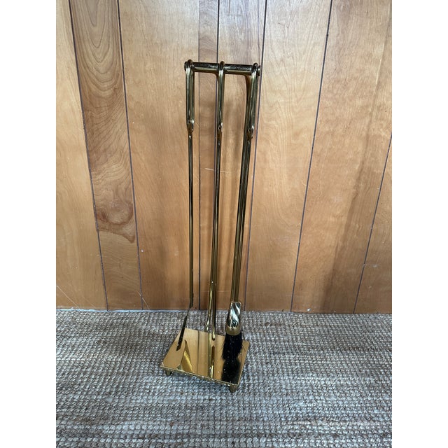 beautiful modernist three-piece brass fireplace tools. some paint marks, please review all photos. priced to sell