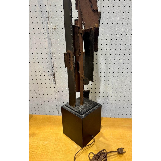 Vintage Brutalist Brutal Unsigned Harry Balmer Abstract Steel Cubist Table Lamp For Sale - Image 9 of 12