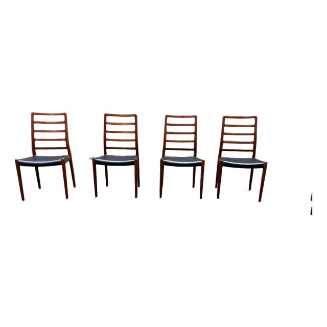 Mid 20th Century Set of j.l. Moller 4 High Ladder Back Teak Dining Chairs For Sale