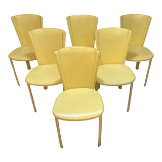 1990s Set of 6 Yellow Leather Dining Chairs by Arper For Sale