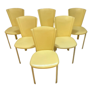 1990s Set of 6 Yellow Leather Dining Chairs by Arper