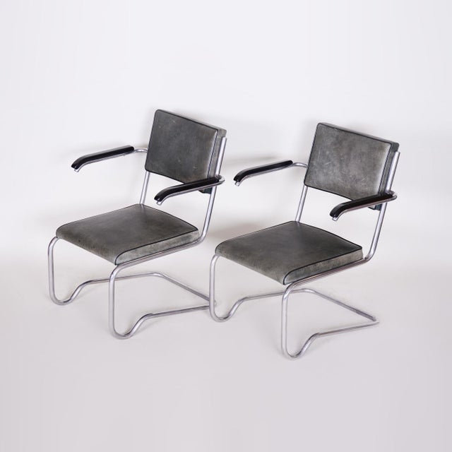 1930s Vintage Tubular and Leather Armchairs by Ladislav Žák for Hynek Gottwald, 1930s, Set of 2 For Sale - Image 5 of 18