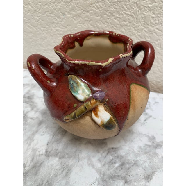 1990s Vintage Rustic Drip Glaze Dragonfly Vessel For Sale - Image 5 of 8