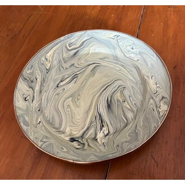 S/6 Vintage Mackenzie Childs Enamel Marble Patterned Chargers/Dinner Plates For Sale In Philadelphia - Image 6 of 7