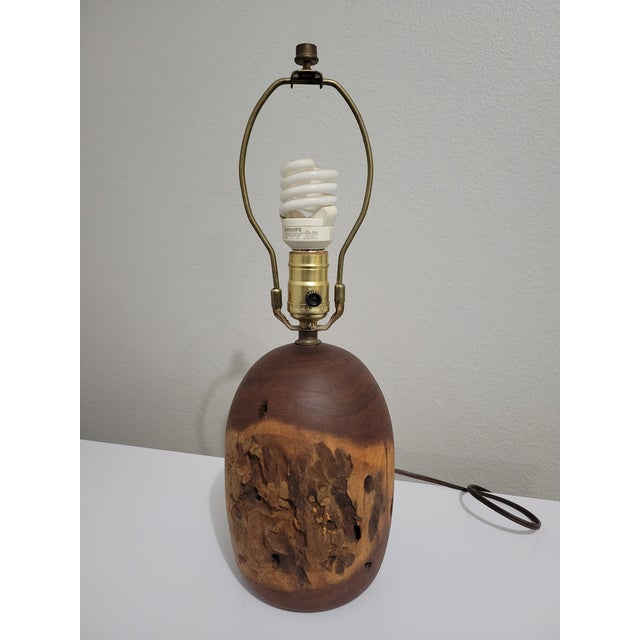 1970s Vintage 1970s Kohler Sculptural Burl Wood Lamp With Pierced Copper Shade For Sale - Image 5 of 18