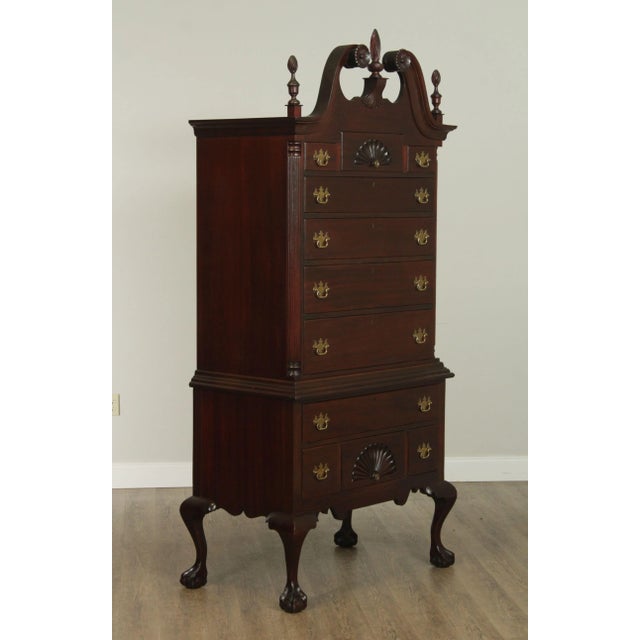 Chippendale Charak 1930's Chippendale Style Hand Crafted Solid Mahogany Highboy For Sale - Image 3 of 13