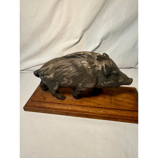 Realism Vintage, French, Bronze, Boar Sculpture, Wood Mounted For Sale - Image 3 of 8