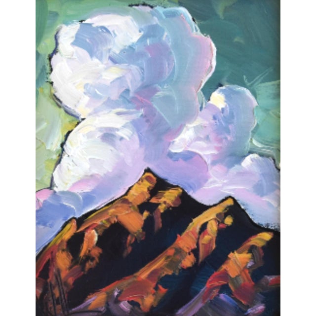 William Hawkins Listed Artist Puffy Clouds & Landscape Painting Including the Antiqued Gold Wood Frame For Sale - Image 4 of 7