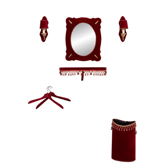 Vintage Hall Set in Red Velvet, 1960s, Set of 7 For Sale - Image 13 of 13