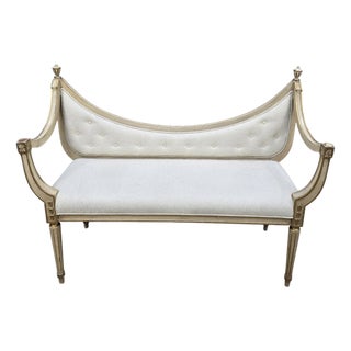 Mid 20th Century Hollywood Regency Neoclassical Curved Back Upholstered Bench For Sale