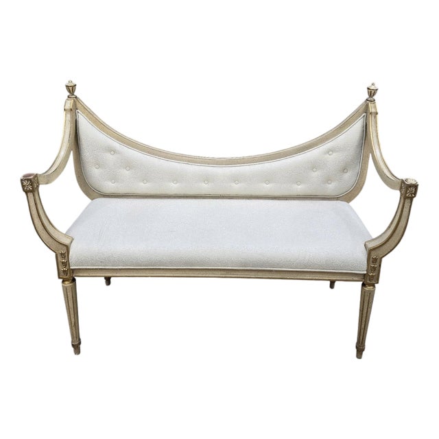 Mid 20th Century Hollywood Regency Neoclassical Curved Back Upholstered Bench For Sale