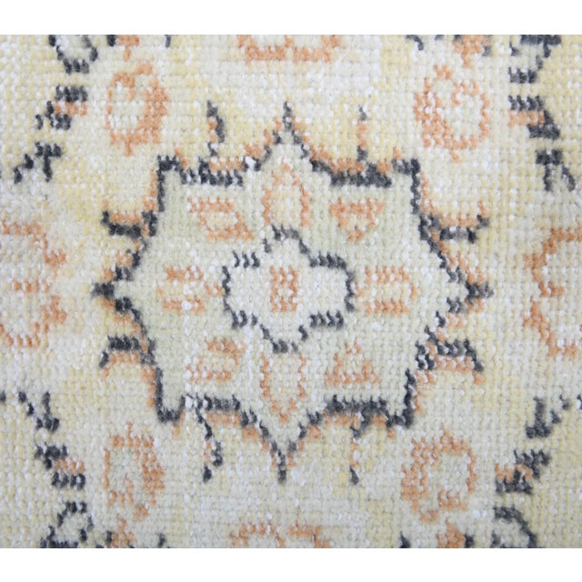Textile Vintage Turkish Oushak Handmade Wool Cotton Yellow Runner Rug For Sale - Image 7 of 10