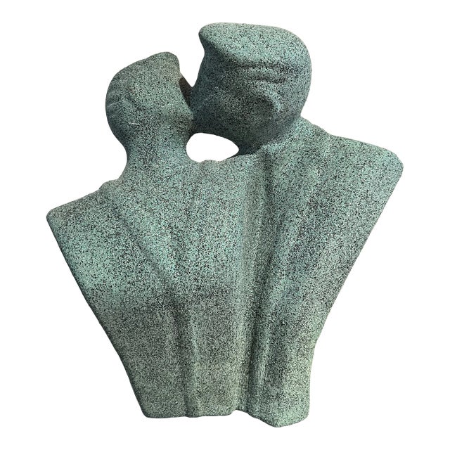 1980s Postmodern Memphis Figurative Teal Couple Sculpture For Sale